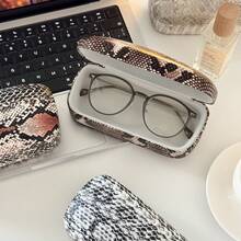 1pc Tropical Print Snake Skin PVC Faux Leather Eyeglasses Case, Crush-Resistant Portable Sunglasses/Glasses Storage Box, Suitable For All Seasons