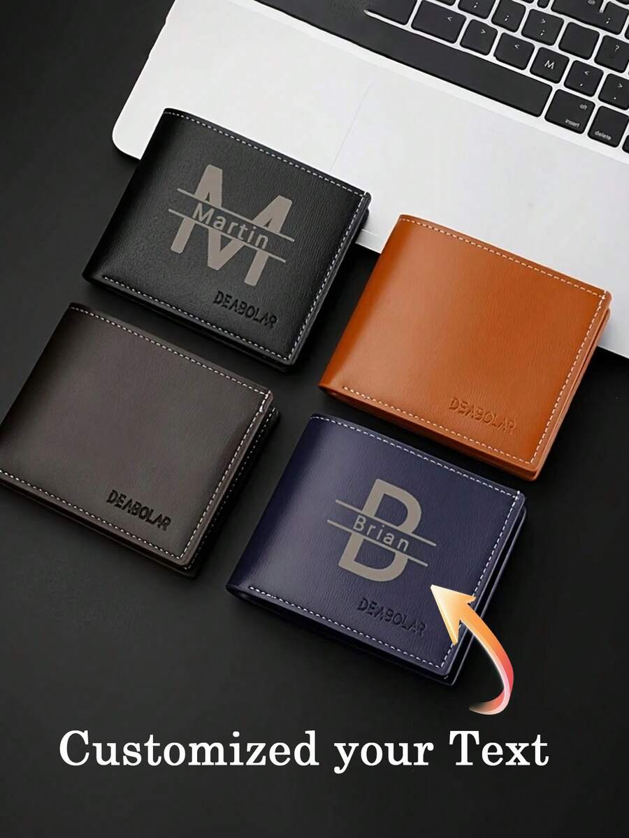 1pc Personalized Men's Wallet, Casual Bifold Horizontal Design, Custom Gift For Husband, Boyfriend, Dad, Son, Family, Groom, Partner, Friend, Birthday, Anniversary, Father's Day, Christmas - Multicolor - View 1