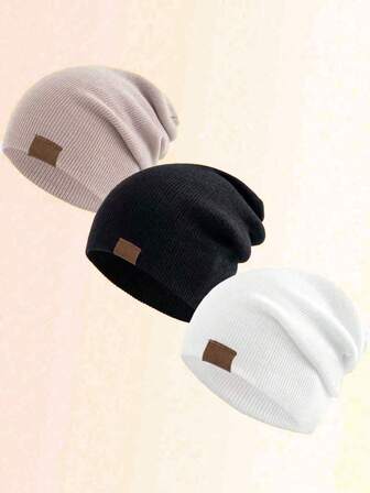 3-pack Läderlappsmössa Unisex vintermössor Akrylmuffade mössor Slouchy Beanie Keps Utomhusstickade hattar för män kvinnor