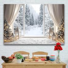 1pc Fashion Wavy Background, Winter Fairy Tale Background With Pine Forest And Candles, Multipurpose Holiday Decor, Rectangular Shape, No Electricity Required Christmas Happy Photo Booth Backdrop - Indoor/Outdoor Multipurpose Party & Event Decoration - Polyester, No Electricity, Ideal For Christmas Decoration - White - View 4