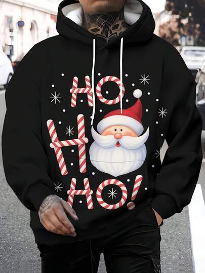 Christmas Men 3D Printed Novelty Pattern Hooded Long Sleeve Sweatshirt, Autumn/Winter Men Pullover Hoodie With Drawstring And Pockets