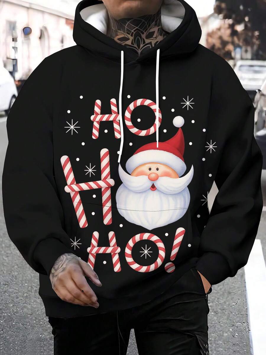 Christmas Men 3D Printed Novelty Pattern Hooded Long Sleeve Sweatshirt, Autumn/Winter Men Pullover Hoodie With Drawstring And Pockets