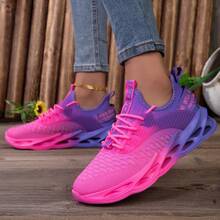 Comfortable,Casual,Commuter,Mothers Day Gifts ,Holiday,Halloween,Christmas,Personalized,Halloween Women's Fashion,Fallfreshnes,Pink Purple Gradient Women's Casual Running Shoes: Mesh Knitted And Hollow Sole, Lace-Up Sports Fitness Shoes | Running Training | Daily Outings