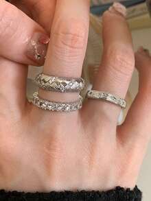 rundraw 2026 节日新款优雅奢华星形麦穗铜锆石金/银开口戒指套装（3件套），适合女士日常、约会、舞会、派对、搭配日常服饰，是送给朋友、情侣、新年、情人节的最佳礼物。