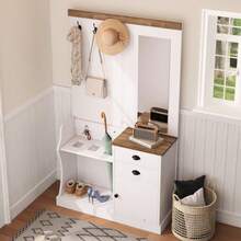 Wardrobe Set With Mirror, Hooks, Drawers And Umbrella Stand.