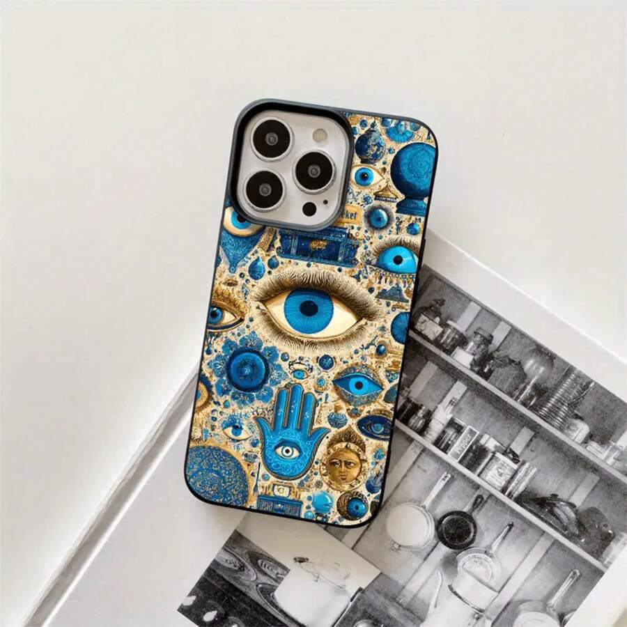 Fundas y carcasas protectoras con diseño de ojos y palmas, compatibles con phone 16 Pro Max, 16, 15 Pro, 14, 14 Plus/14 Pro Max, 13, 13 Pro, 12 Pro y 11/11 Pro. Regalos para cumpleaños y festividades - Negro - Ver 1