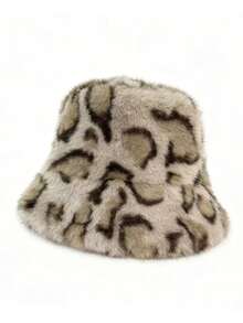Women's Fashionable Leopard Print Warm Bucket Hat, Versatile For Autumn/Winter