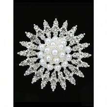 1pc Stylish Personalized Crystal & Pearl Decor Brooch Pin - Multicolor - View 2