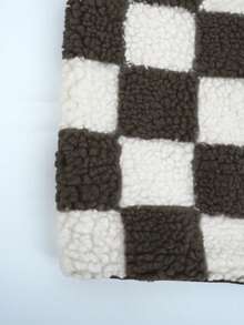 Ins Style Checkerboard Fleece Vest For Women, Cropped Sleeveless Jacket, Retro Square Grid Pattern Loose Waistcoat, Autumn/Winter Black - Black - View 9