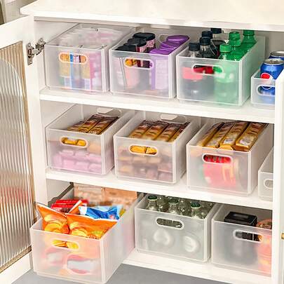 1pc Multi-Functional Transparent Plastic Storage Box, Foldable Cabinet Storage, Space Saving Pull-Out Storage Box, Snack And Beverage Organizer, Suitable For Storage Containers In Kitchens, Dining Rooms, Living Rooms, Bathrooms & Offices