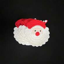 1/3pcs Handmade Crochet Santa Claus Coasters - Holiday Red And White Decorations, Durable Fabric Beverage Trays, Holiday Table Decorations, Unique Christmas Gifts, Christmas Wreaths, Seasonal Tableware, Made With Love