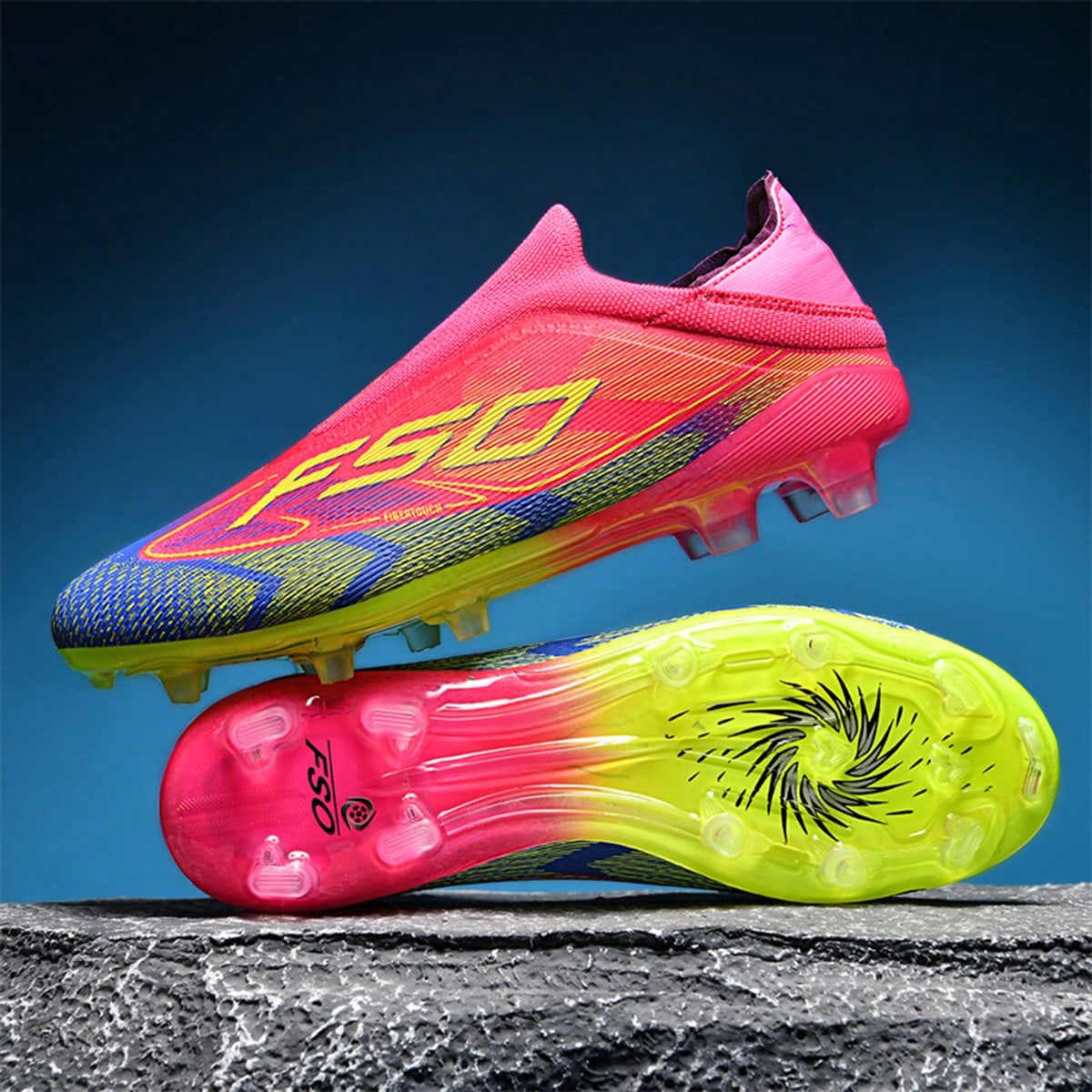 Zapatos de fútbol para hombres y jóvenes - Zapatos de fútbol para césped artificial con diseño de rayas dinámicas y cordones con cierre Zapatos