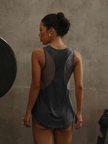 运动工作室纯色镂空后背运动背心健身背心游戏套装背心夏季 - 深灰色 - 查看 2