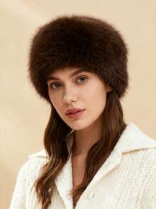 1Pc Women's Solid Color Plush Warm Earmuffs Thick Brim Hat, Winter Korean Style, Suitable For Women's Hair Accessories, Imitation Fox Fur Hat, Resist The Cold And Keep Warm,Women's Solid Color Fluffy Patchwork Thick Warm Fluffy Bucket Hat - Multicolor - View 2