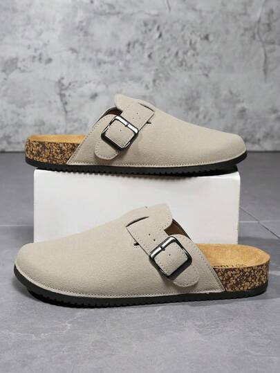 Women Suede Clogs Leather Mules Cork Footed Slip On Slides Sandals Room Shoes Arch Support Adjustable Buckle Home Slippers EUR36-45