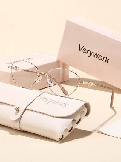  Verywork 1 件金属椭圆形镜框平面镜片新款复古休闲基本款奢华品牌设计师情侣款女士时尚透明眼镜适合户外活动、驾驶、购物、高尔夫、商务休闲女士配饰送礼的理想之选