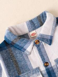 Tween Girl Casual Plaid Button-Up Shirt With Curved Hem, Spring/Autumn - Blue and White - View 3