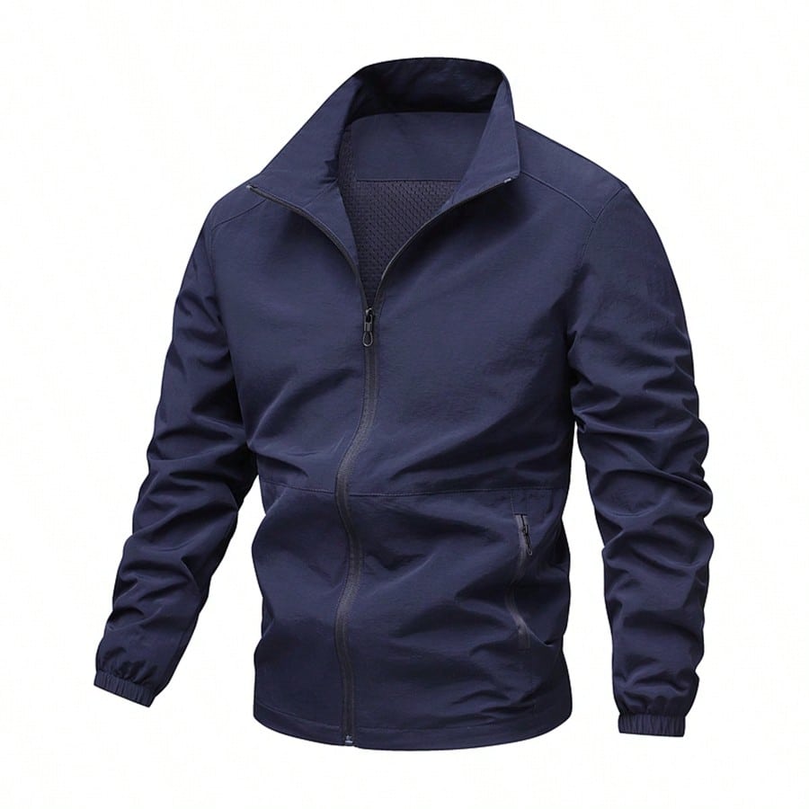 Chaqueta casual de cuello vuelto de unicolor versátil y de moda para hombres, para otoño y primavera