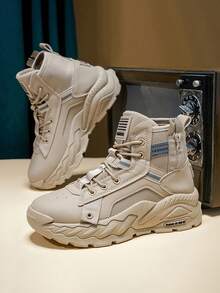 男士高帮百搭靴子小皮鞋小黑鞋休闲鞋耐磨低帮百搭工作靴新款时尚休闲鞋秋冬 - 卡其色 - 查看 5