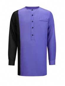 Men's Casual Long-Sleeved Two-Piece Suit, Mid-Length Top And Trousers - 藏蓝色 - 查看 5