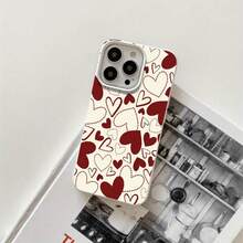Funda de imitación de teléfono con orificios grandes, fondo amarillo claro y estampado de corazones rojos. Compatible con modelos como 16 Pro, 16, 15 Pro, 14, 14 Plus, 14 Pro, 13, 13 Pro, 12 Pro y 11/11 Pro. Ideal para regalos de cumpleaños y celebraciones. - Blanco - Ver 1