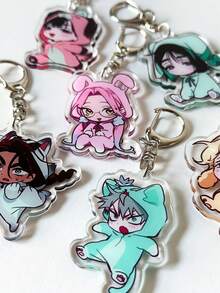 6 móc khóa Acrylic, phụ kiện Anime, mặt dây chuyền điện thoại hoạt hình, móc chìa khóa ô tô, đồ trang trí ba lô học sinh, phụ kiện túi sân khấu người ngoài hành tinh, móc chìa khóa nhung hoạt hình, dây đeo túi quà Halloween có ngăn đựng thẻ ID, phụ kiện ô tô, móc khóa túi - Nhiều màu - Xem 3