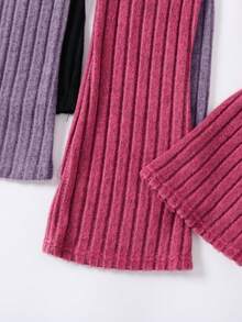 Tween Girl 3pcs/Set Solid Color Leggings & Flared Pants, Autumn/Winter - Multicolor - View 7