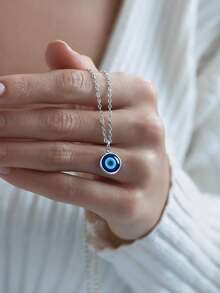 suteyi 极简邪眼项链、玻璃邪眼项链、微型邪眼项链、护身符项链、送给她的礼物、宗教礼物 - 彩色 - 查看 2