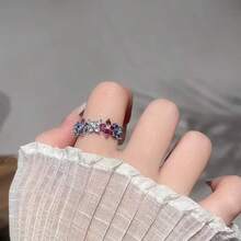 1pc Dopamine Color Diamond Flower Ring For Women, Suitable For Daily And Vacation Wear In Summer - Dopamine Colored Gem Ring - View 4