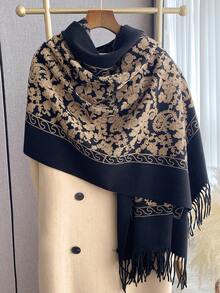 1条仿羊绒佩斯利花纹刺绣柔软围巾，女士秋冬外套，厚实保暖，流苏刺绣波西米亚风旅行披肩/斗篷 - 彩色 - 查看 16