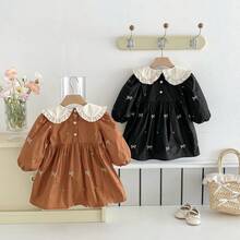 Girls Dress Autumn Lapel Retro Embroidery Baby Girl Princess Spring And Autumn Skirt - 黑色 - 查看 8