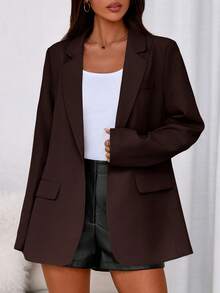 Women Fall Long Sleeve Blazers Casual Open Front Oversized Coat Autumn Winter Business Work Office Suit Jackets Outfits - 棕色 - 查看 3