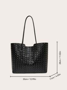 1 Solid-Color Woven Embossed Women's Shoulder Bag Premium-Feel Large Tote Bag, Lightweight Yet Spacious For Commuting. Multi-Compartment Design For Easy Organization. Suitable For Women, College Students, Office Professionals, And Career Women For Daily Commuting, Shopping, Outings, Gatherings, Work, And Leisure. - Black - View 2