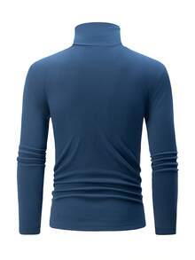 Double-Sided Fleece High Collar Long Sleeve T-Shirt For Men, Autumn/Winter Reversible Turtleneck Thick Warm Casual Undershirt Pullover T-Shirt