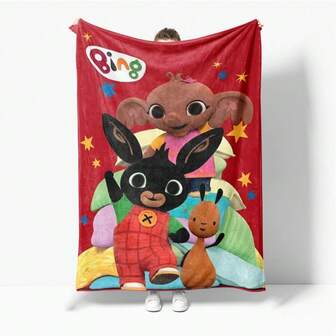 Bing Rabbit Cartoon Pattern Plush Blanket, Cute Cartoon Style, Soft And Comfortable Fleece Blanket, Lightweight And Soft Printed Fleece Blanket, Suitable For Sofa, Bed, Office, Travel, Camping Chair And Warm Fuzzy Blanket