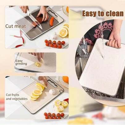 BOOSEN 2 IN 1 Tabla de Cortar de 304 Acero Inoxidable, Tablas para Picar Cocina de Doble Cara Antideslizante con Trapos de Limpieza, Titanm Cutting Board, Dise?o de Malla Resistente los Ara?azo ?