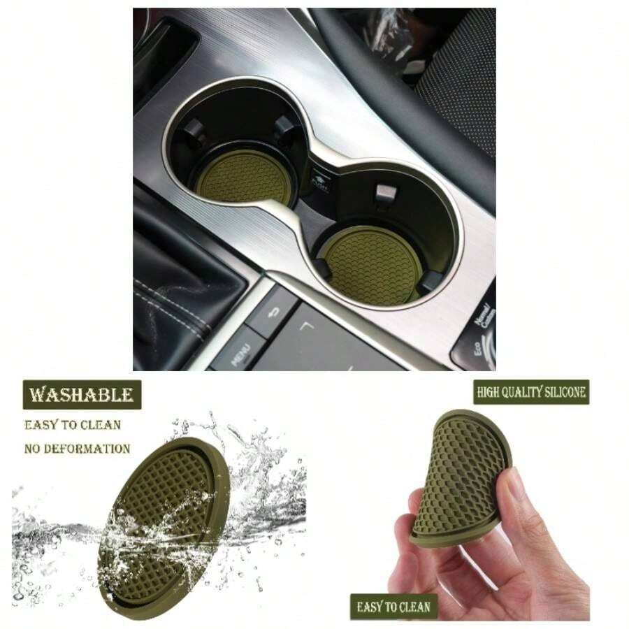 Car Cup Coaster, 4PCS Universal Non - Slip Cup Holders Embedded In Ornaments Coaster, Car Interior Accessories, Black - Màu xanh Ô liu - Xem 1