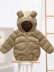 New Lightweight Warm Parka Jacket, Khaki Print, Cold-Proof Coat, Baby BoyGirls Autumn/Winter Outerwear - Khaki - View 3