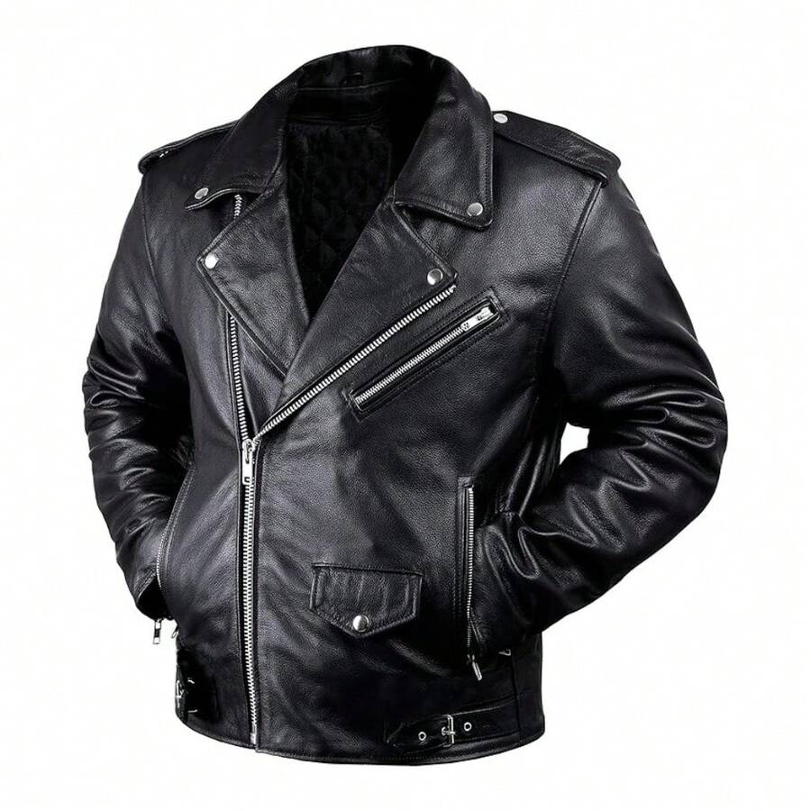 Men Classic Faux Leather Motorcycle Jacket Angel Fire Nomad USA Classic PU Leather Moto Biker Jacket For Men - màu đen - Xem 1