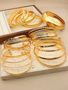 1-25pcs Minimalist Five-Pointed Star Bracelet Set - Yellow Gold - View 2