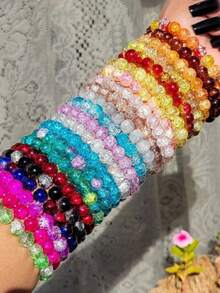 8mm Random Colorful Sparkling Glass Beads Women's Layered Bracelet Set, Birthday Gift For Friends And Couples - 10pcs Random Popcorn - View 2