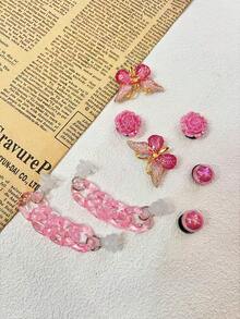 8-częściowe ozdoby do butów ogrodowych DIY, różowe klipsy do butów z motylami i różami, zdejmowana ozdoba do butów, pasująca do sandałów, butów z otworami, prezentów świątecznych