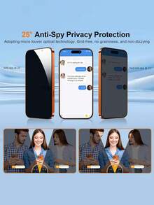 3pcs Privacy Screen Protector Compatible With Iphone 17 Pro Max, Made Of Tempered Glass, Anti-Peeping, Anti-Scratch, 9H Hardness, Sensitive Touch, Bubble-Free, Compatible With Iphone Series, Birthday Gift For Family And Friends, Smartphone Accessories, Waterproof, Shockproof, Anti-Fall, Anti-Fingerprint, Full Coverage - Black - View 3