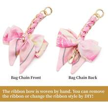 Bag Extender Chain With Bow Ribbon Purse Chain Extender For Crossbody Bag Charms Women Handbag Decoration Accessories - 粉色 - 查看 6