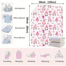 1PC Perfect Pink Christmas Gnome Themed Flannel Blanket, Machine Washable, Soft And Comfortable, Lightweight Wool Blanket, Home Decoration, Suitable For All Seasons, Friend Gift, Suitable For Sofas, Beds, Cars, Offices, Camping, Travel, Outdoor, Suitable For Giving To Family And Friends. The Perfect Holiday Gift For Sons, Daughters,