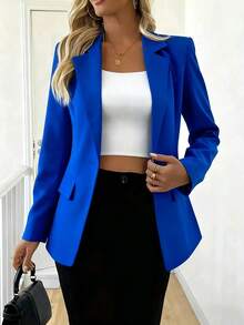 轻盈优雅女士休闲长袖西装外套，适合春夏穿着 - 藍色 - 查看 5