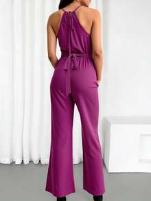 女士时尚纯色结饰无袖连身裤，夏季轻盈透气宽松连体裤，优雅夏季和圣帕特里克节服装