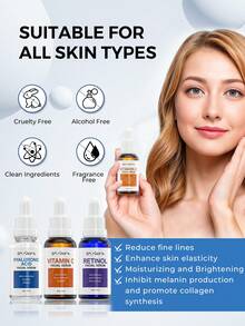 3件套抗衰老面部精华液套装，包含玻尿酸、视黄醇和维生素C精华液，有效抚平皱纹，滋润干燥肌肤，减少细纹。 - 白色 - 查看 2