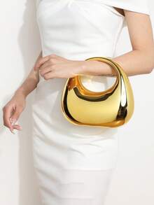 FOREVER MIYIN Acrylic Crescent Moon Shaped Handbag, Fashionable Multi-Function Chain Shoulder Crossbody Bag, Phone Pouch, Earphone Case, Lipstick Holder, Ideal For Valentine's Day, Birthday, Anniversary Gifts, Party, Wedding, Banquet, Elegant Women Purse (Gold) , Gold Bag - Gold - View 3