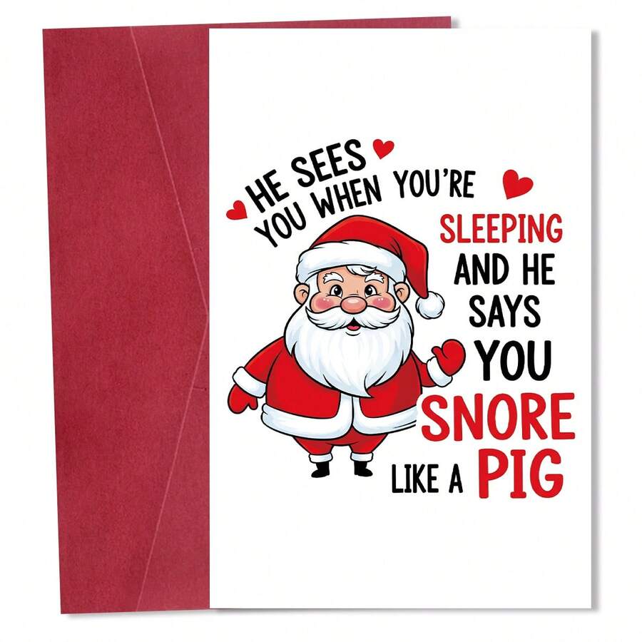 1pc Funny Santa Claus Greeting Card (With Envelope) - "He'll Be Watching You While You Sleep" Humorous Holiday Greeting Card, Christmas And New Year Greeting Card - Unique Holiday Humor For Anyone - Multicolor - View 1